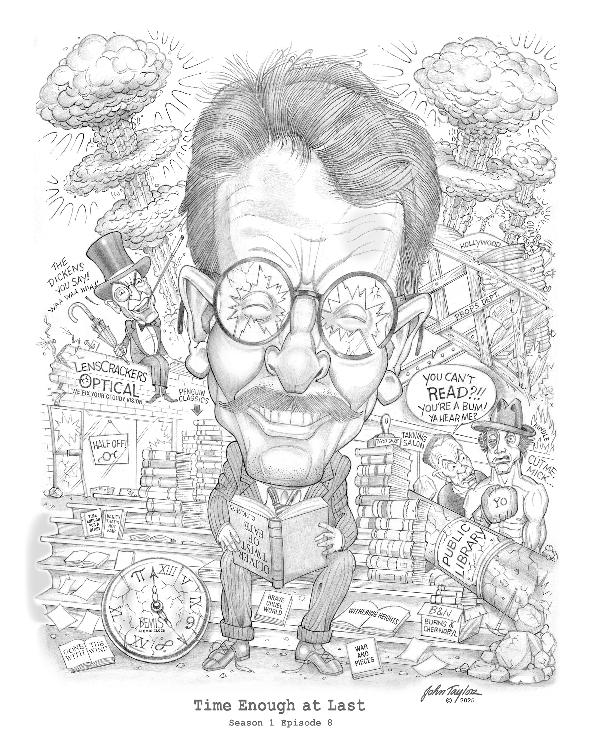 Caricature of Burgess Meredith - The Twilight Zone - Time Enough at Last - 1959